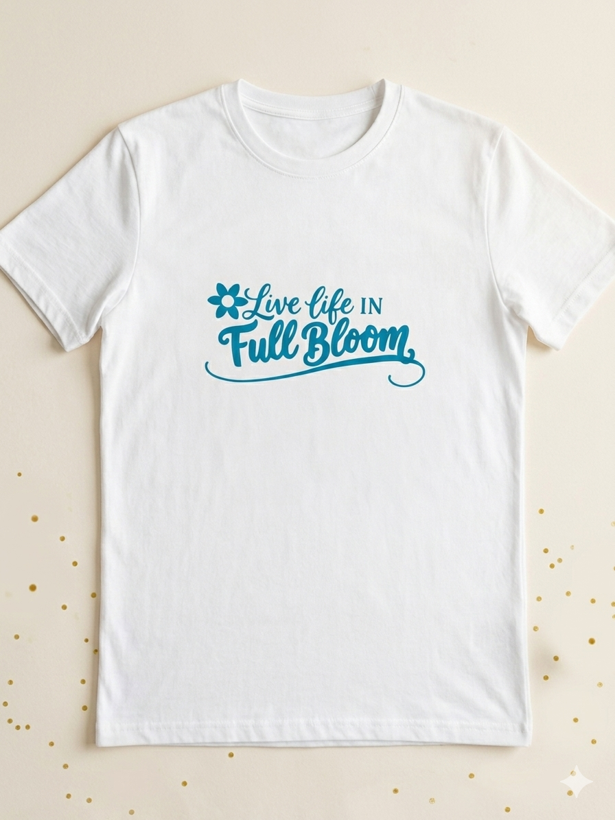 Live Life in Full Bloom Graphic T-Shirt – Floral Positive Quote Tee